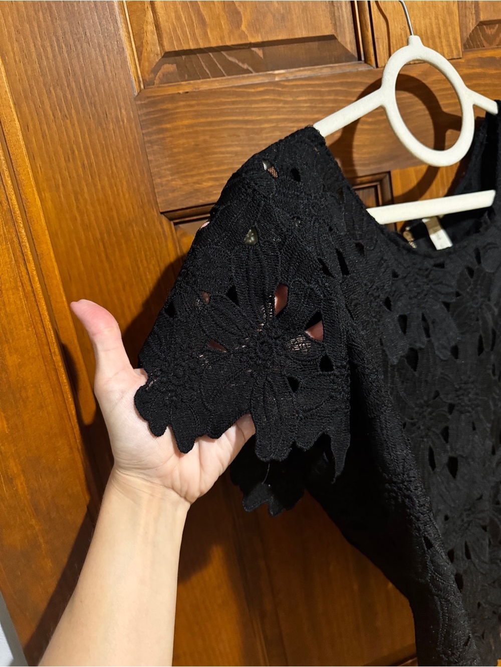 390. Japna Black Crochet Lace Short-Sleeve Blouse - Picture 3 of 11